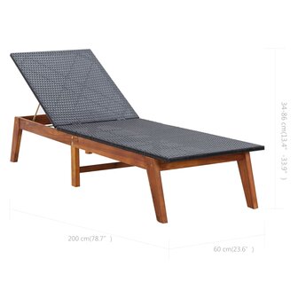 Ligbed met kussen poly rattan en massief acaciahout