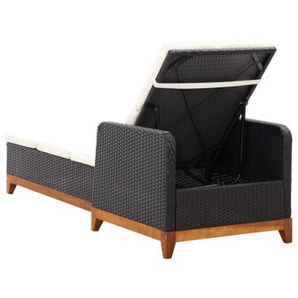 Ligbed poly rattan en massief acaciahout zwart