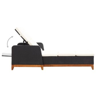 Ligbed poly rattan en massief acaciahout zwart