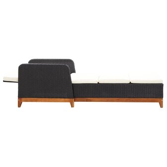 Ligbed poly rattan en massief acaciahout zwart