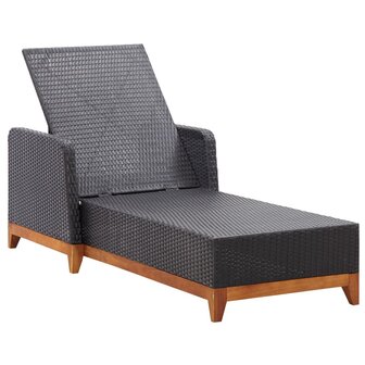 Ligbed poly rattan en massief acaciahout zwart