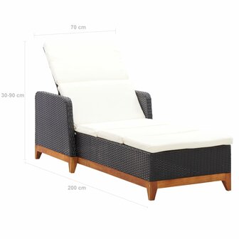 Ligbed poly rattan en massief acaciahout zwart