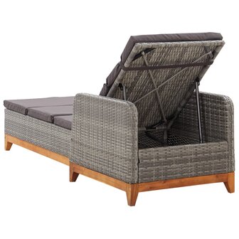 Ligbed poly rattan en massief acaciahout grijs