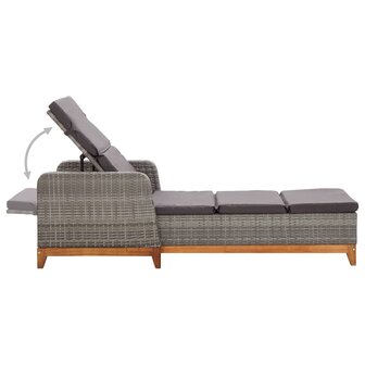 Ligbed poly rattan en massief acaciahout grijs
