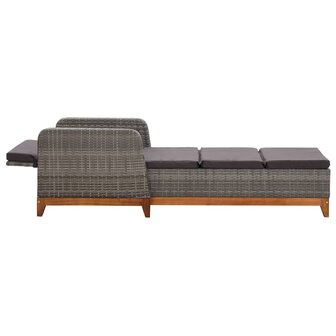 Ligbed poly rattan en massief acaciahout grijs