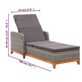 Ligbed poly rattan en massief acaciahout grijs