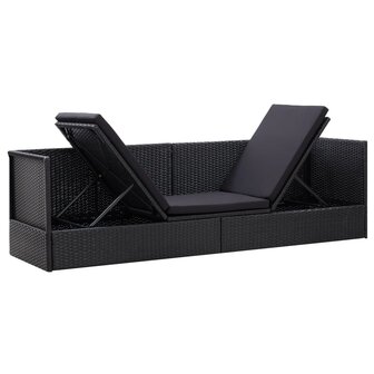 Tuinbed met kussens poly rattan zwart