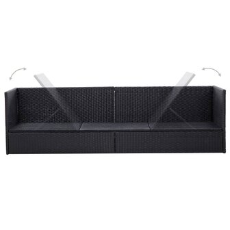 Tuinbed met kussens poly rattan zwart