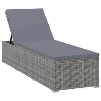 Ligbed met kussen poly rattan grijs