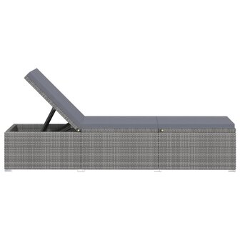 Ligbed met kussen poly rattan grijs