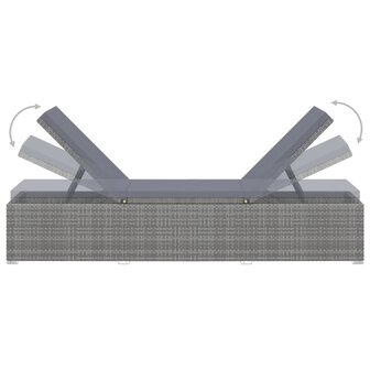 Ligbed met kussen poly rattan grijs