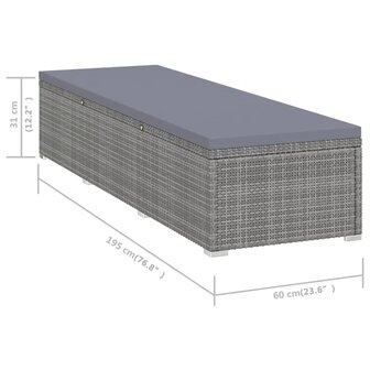 Ligbed met kussen poly rattan grijs