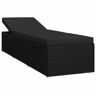 Ligbed met kussen poly rattan zwart