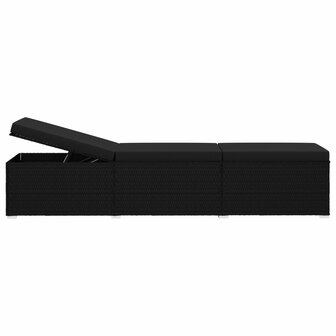 Ligbed met kussen poly rattan zwart