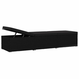 Ligbed met kussen poly rattan zwart