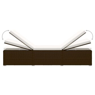Ligbed met kussen en theetafel poly rattan bruin