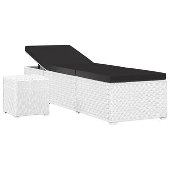 Ligbed met kussen en theetafel poly rattan wit