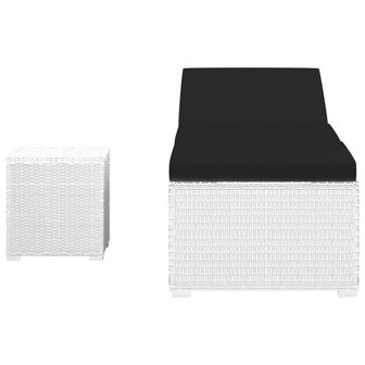 Ligbed met kussen en theetafel poly rattan wit