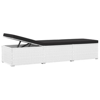 Ligbed met kussen en theetafel poly rattan wit