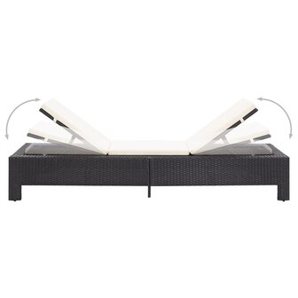 Ligbed met kussen poly rattan zwart