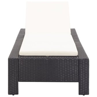Ligbed met kussen poly rattan zwart