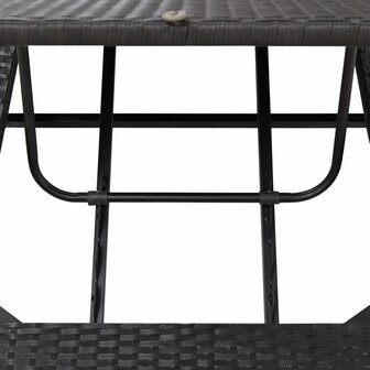 Ligbed met kussen poly rattan zwart