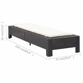 Ligbed met kussen poly rattan zwart