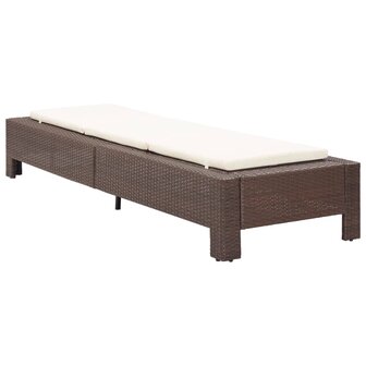Ligbed met kussen poly rattan bruin