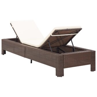 Ligbed met kussen poly rattan bruin