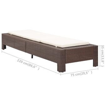 Ligbed met kussen poly rattan bruin