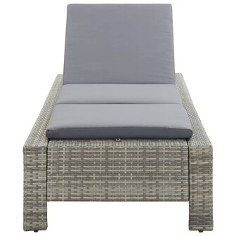 Ligbed met kussen poly rattan grijs