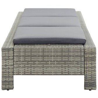 Ligbed met kussen poly rattan grijs