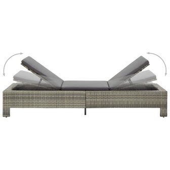 Ligbed met kussen poly rattan grijs