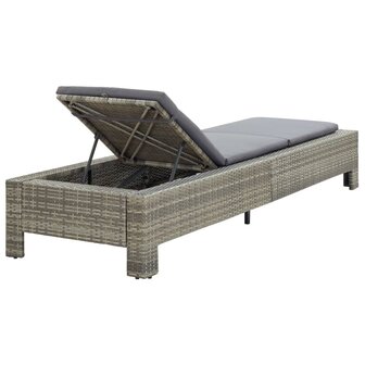 Ligbed met kussen poly rattan grijs