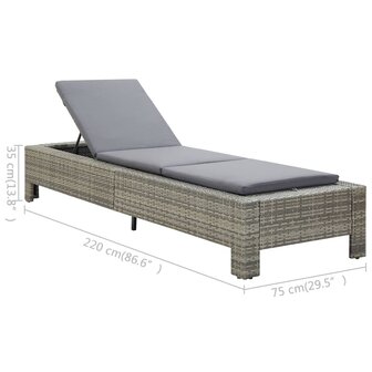Ligbed met kussen poly rattan grijs