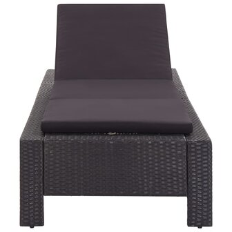 Ligbed met kussen poly rattan zwart