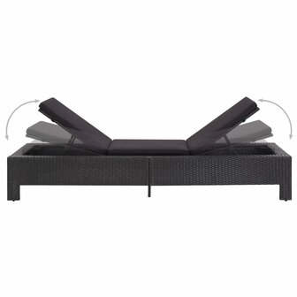 Ligbed met kussen poly rattan zwart