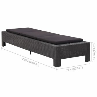 Ligbed met kussen poly rattan zwart