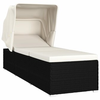 Ligbed met luifel en kussen poly rattan cr&egrave;mewit