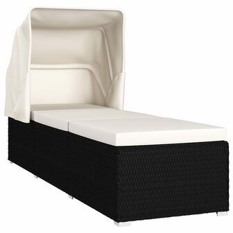 Ligbed met luifel en kussen poly rattan cr&egrave;mewit