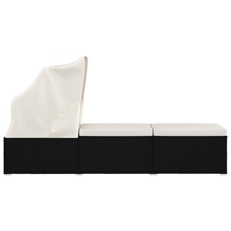 Ligbed met luifel en kussen poly rattan cr&egrave;mewit