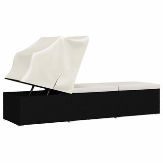 Ligbed met luifel en kussen poly rattan cr&egrave;mewit