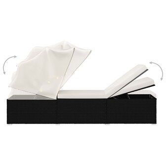 Ligbed met luifel en kussen poly rattan cr&egrave;mewit