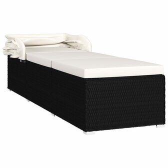 Ligbed met luifel en kussen poly rattan cr&egrave;mewit