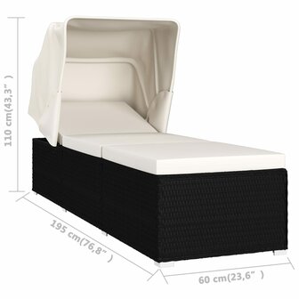 Ligbed met luifel en kussen poly rattan cr&egrave;mewit