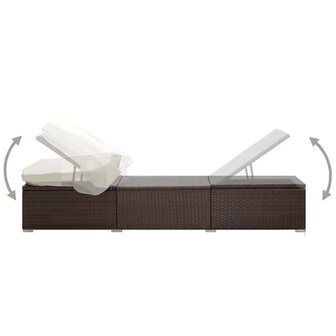 Ligbed met luifel en kussen poly rattan bruin