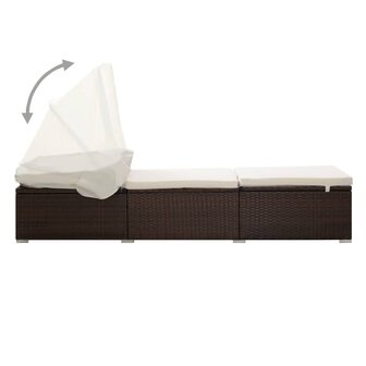 Ligbed met luifel en kussen poly rattan bruin