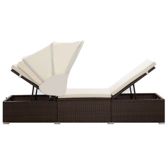 Ligbed met luifel en kussen poly rattan bruin