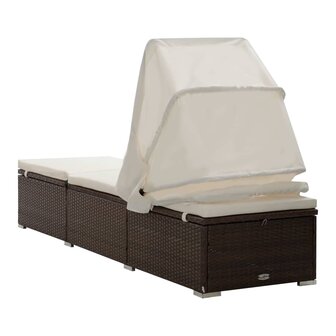 Ligbed met luifel en kussen poly rattan bruin