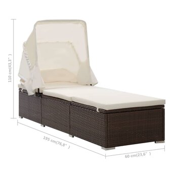 Ligbed met luifel en kussen poly rattan bruin